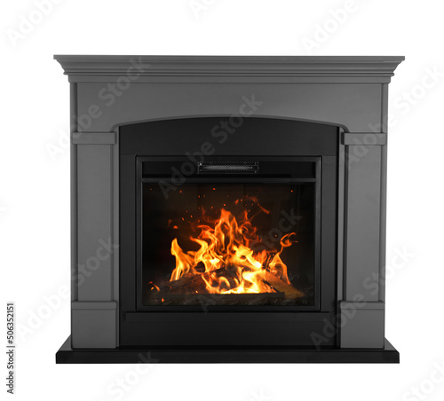 Fotografiet Decorative electrical fireplace isolated on white