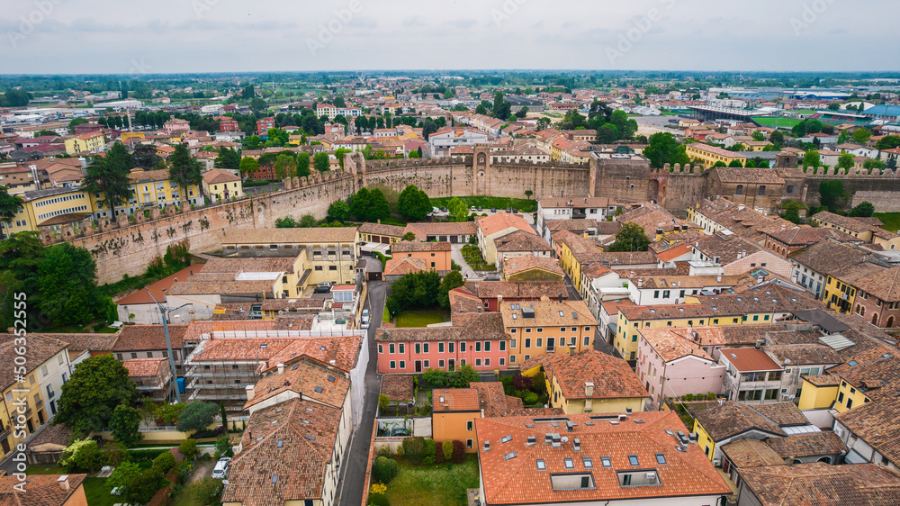 Aerial View of Cittadella with the Venetian Walls, Padua, Veneto, Italy, Europe