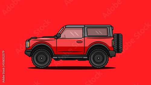 Flat red jeep or car isolated on red background vector image. photo