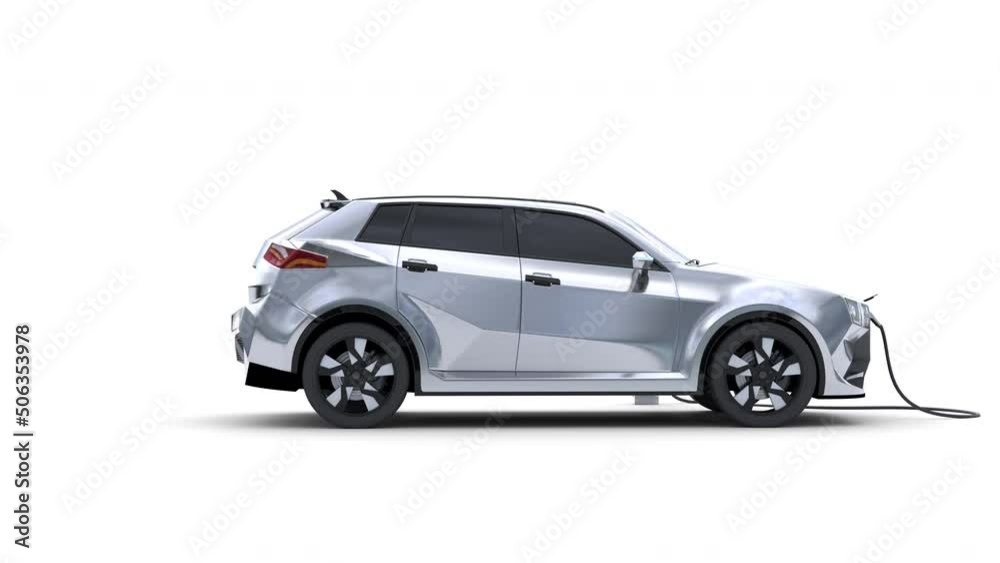 Charging of modern generic electric car on white background. Charging of modern generic electric car on white background.