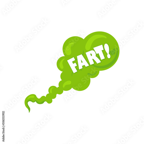 Stinky smelling smoke. Fart cartoon bad odor cloud. Green stench vapor with text. Toxiz aroma fog. Vector illustration