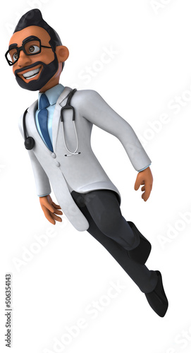 Fun 3D cartoon illustration of an indian doctor