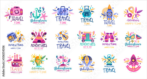 Time for Travel and Adventure Bright Logo and Emblem Design Vector Big Set