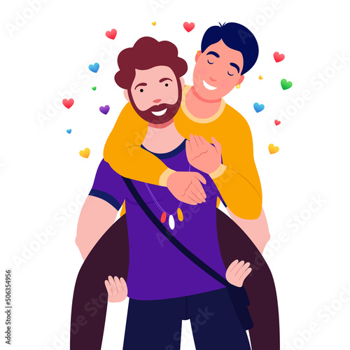 Happy Pride Day Flag with gay Non binary people