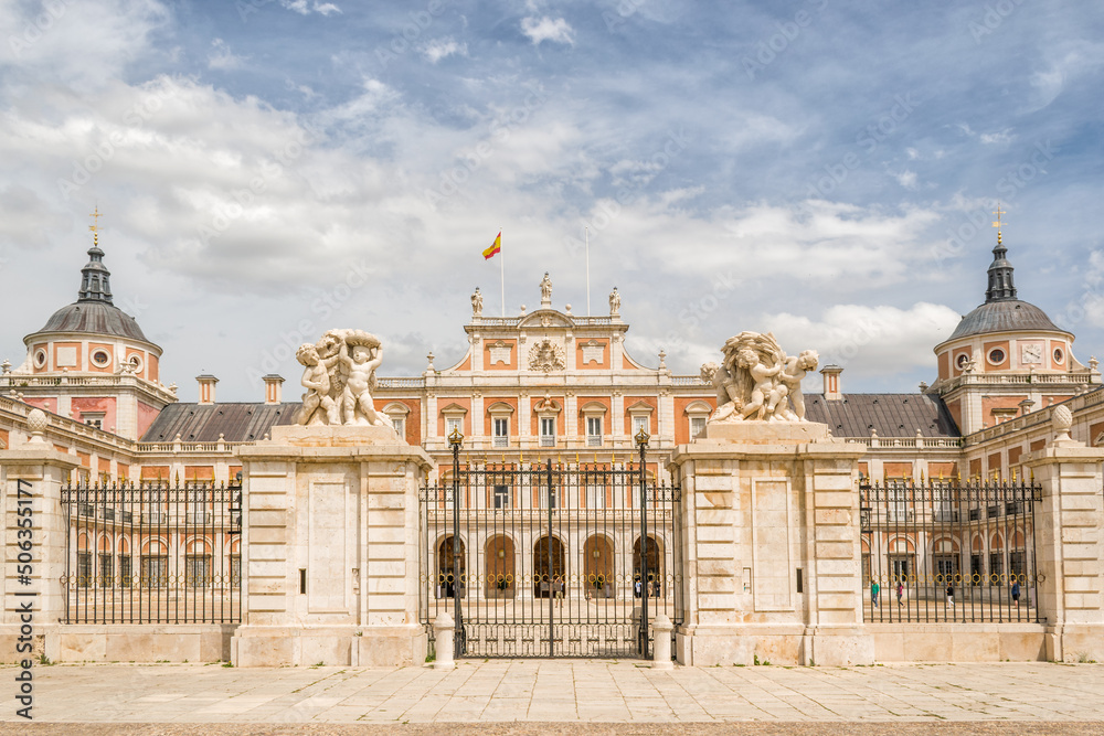 Fototapeta premium Royal Palace of Aranjuez. Begun to build in the 16th century, considered an asset of cultural interest. Main façade.