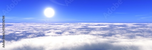 Beautiful clouds, cloudy landscape at sunset, clouds in the rays of light, 3d rendering