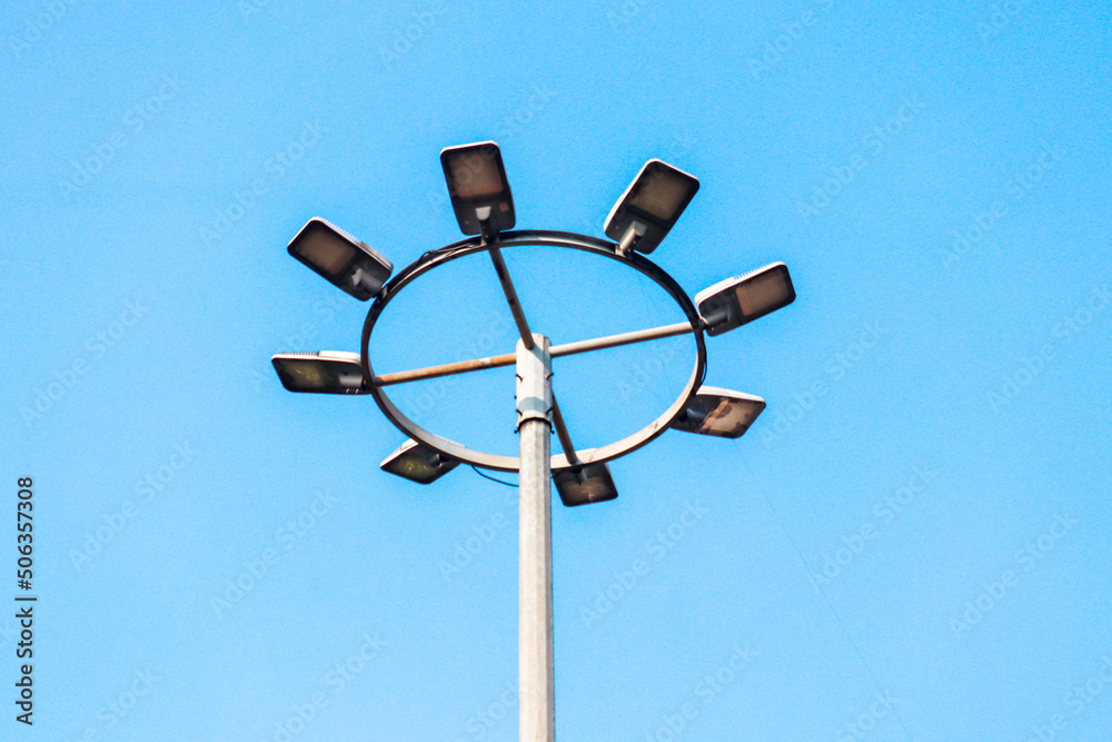public street lighting isolated bright blue sky background public street lighting isolated bright blue sky background