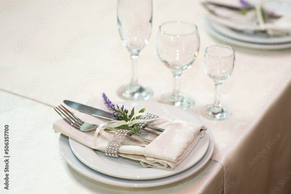 server banquet table, close-up