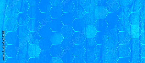 Abstract geometrical hexagon background with blue texture, stylist blue background with hexagonal shapes and scratches for graphics design and web design.