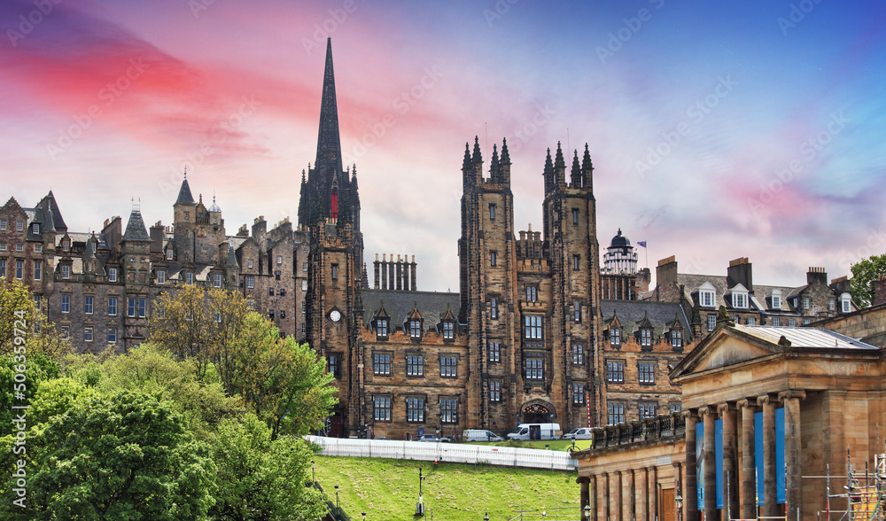 Edinburgh panorama view at sunset, Scotland - UK, New collage