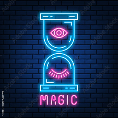 Neon light Hourglass Magic astrology line sign display. simple design vector