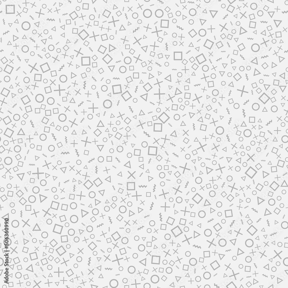 Vector seamless pattern geometric shapes, square, circle, curve line, cross, triangle