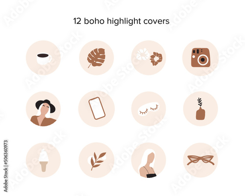 Vector contemporary art illustration. Boho women blog beauty lifestyle. Abstract fashion silhouettes, woman highlights for social media. 
