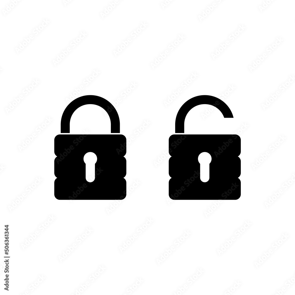 Locked and unlocked padlock icon isolated on white background Locked and unlocked padlock icon isolated on white background