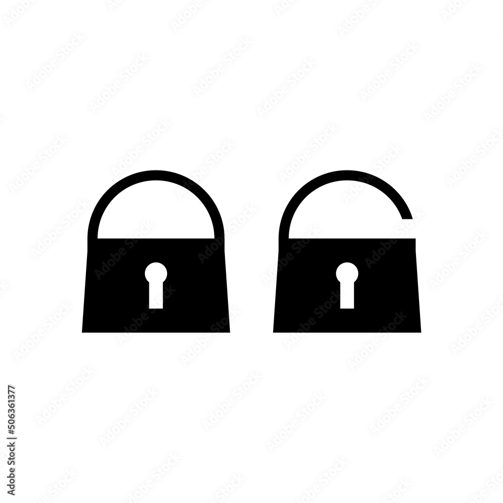 Locked and unlocked padlock icon isolated on white background Locked and unlocked padlock icon isolated on white background