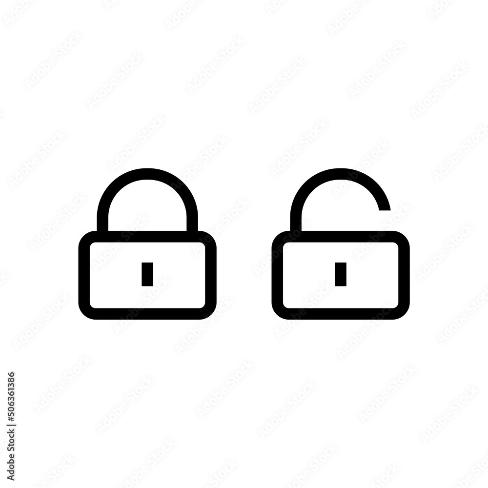 Locked and unlocked padlock icon isolated on white background Locked and unlocked padlock icon isolated on white background