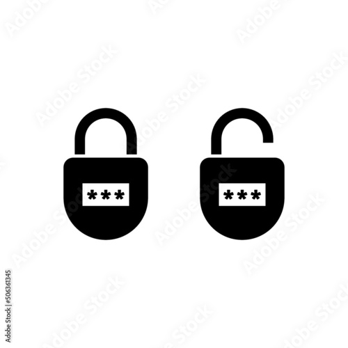 Locked and unlocked padlock icon isolated on white background