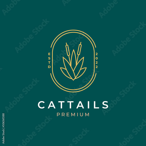 cattail grass line art badge logo vector symbol illustration design