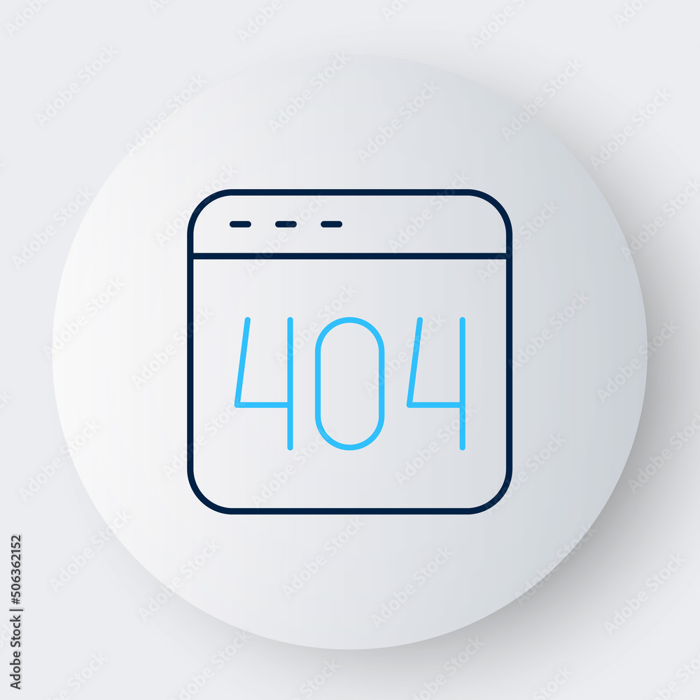 Line Page with a 404 error icon isolated on white background. Template reports that the page is not found. Colorful outline concept. Vector Line Page with a 404 error icon isolated on white background. Template reports that the page is not found. Colorful outline concept. Vector