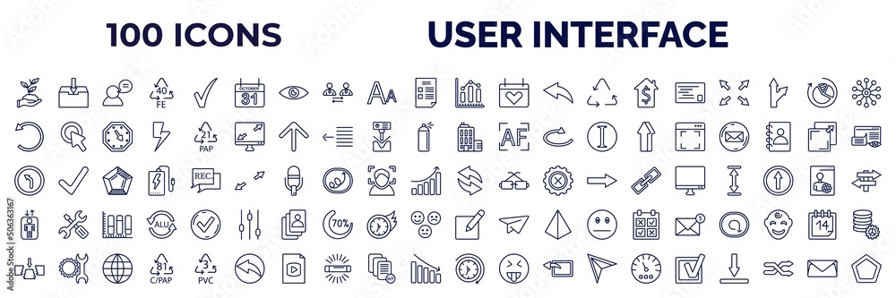 set of 100 user interface web icons in outline style. thin line icons ...
