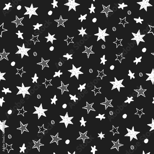 Set of hand drawn stars. Retro vintage style. Seamless background .Vector illustration.
