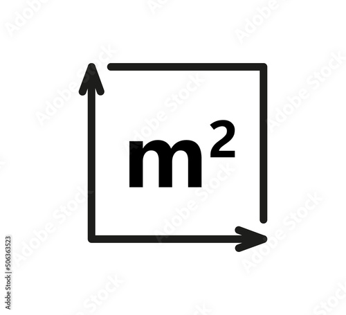 Square Meter icon. M2 sign. Flat area in square metres . Measuring land area icon. Place dimension pictogram. Vector outline illustration isolated on white background.