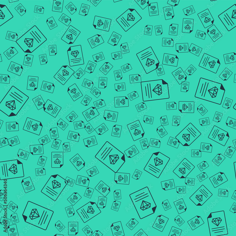 Black Certificate of the diamond icon isolated seamless pattern on green background. Vector Black Certificate of the diamond icon isolated seamless pattern on green background. Vector