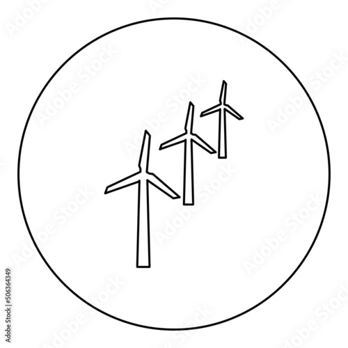 Wind generators turbine power Windmill clean energy concept icon in circle round black color vector illustration image outline contour line thin style