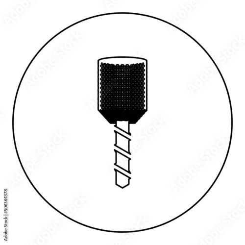 Drill bit auger in head drilling tool Milling machine spindle CNC factory icon in circle round black color vector illustration image outline contour line thin style