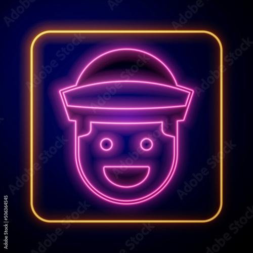 Glowing neon Sailor icon isolated on black background. Vector