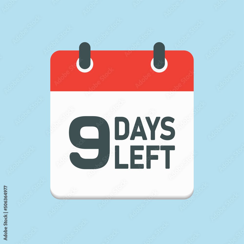 Countdown daily page calendar icon - 9 days left Countdown daily page calendar icon - 9 days left