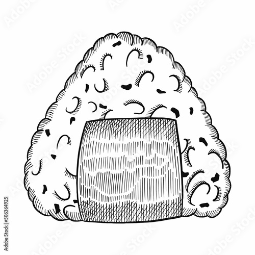 onigiri rice japan or japanese traditional food doodle hand drawn sketch with outline style