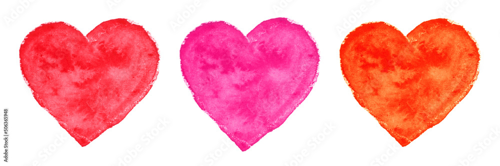 Watercolor hearts. Valentines set. Vector illustration
