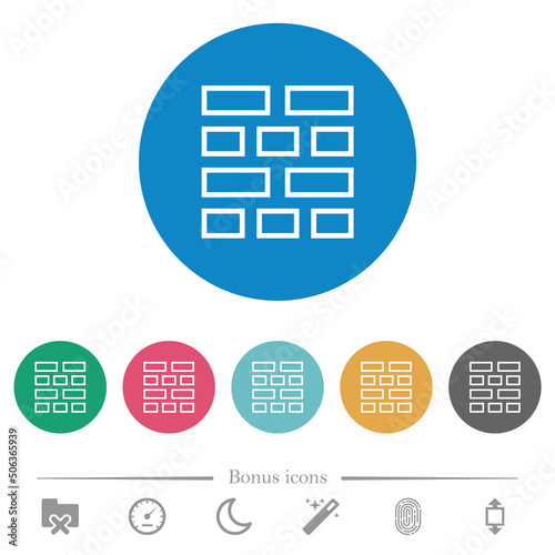 Brick wall outline flat round icons