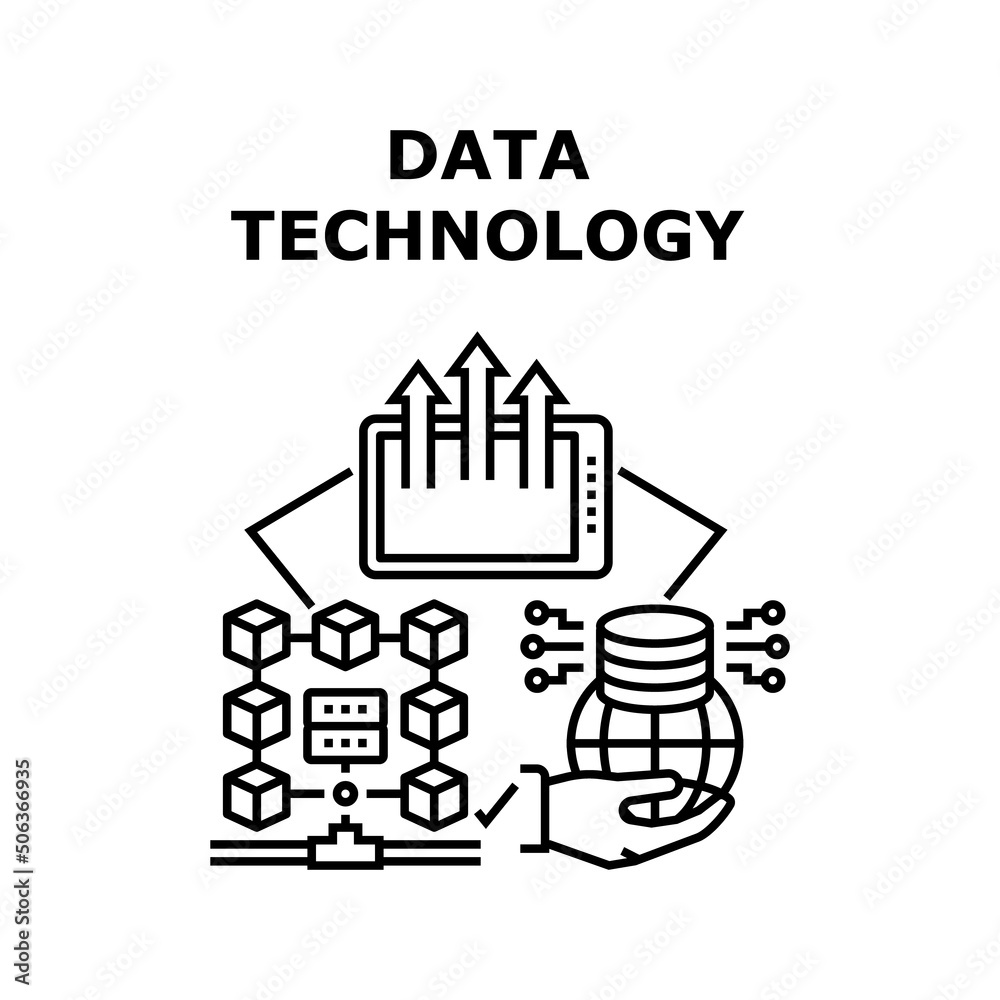 Data Technology Vector Icon Concept. Electronic Data Technology For Download And Upload Digital Mediafiles In Network Internet, Datacenter Equipment For Database Black Illustration