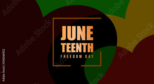 Juneteenth Freedom Day Abstract Vector Illustration. Text background with glowing gradient color. Vector banner for ads, social media, card, poster. Illustration with text, ornament. Black background