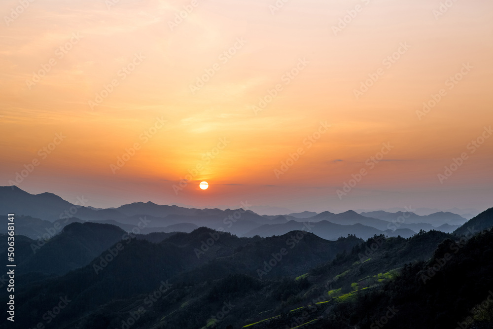 Natural scenery and sunrise in the mountainous area of Huangshan City, Anhui Province, China