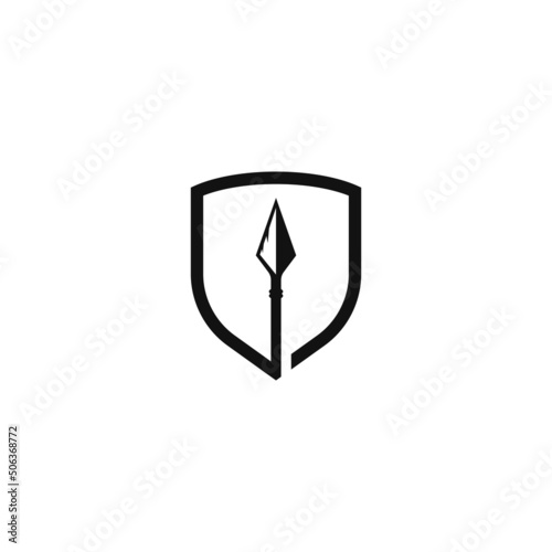 shield with spear logo vector icon illustration