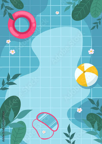 Pool party. Summer pool background vector illustration. swimming pool with beach party element and copy space.