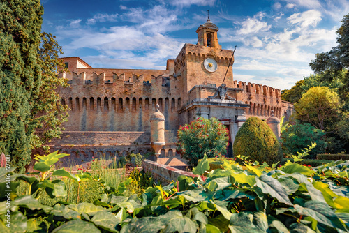 Stunning morning view of Rocca Priora Castle. Fresh green scene of outskirs of Fiumesino town, Italy, Europe. Traveling concept background. photo