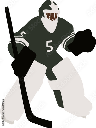 Hockey goalkeeper in full gear with stick