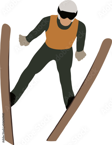 Male skier performs ski jump