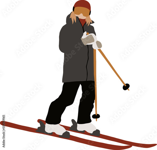 Girl skier stands on skis with sticks in a mask