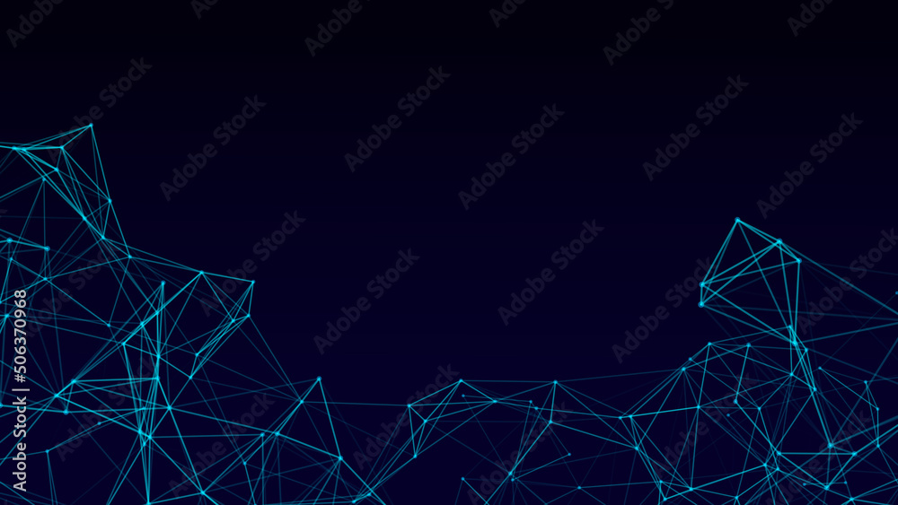 Network connection technology. Abstract blue background with points and lines. Digital futuristic backdrop. Big data visualization. Vector illustrations.