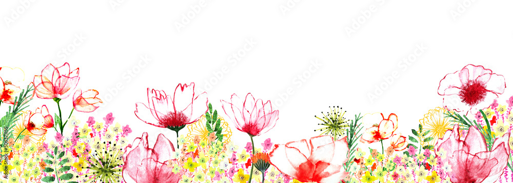 Banner floreale acquerello su sfondo bianco Banner floreale acquerello su sfondo bianco