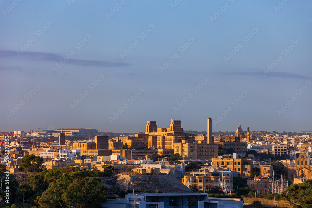 Pieta Town Skyline At Sunset In Malta