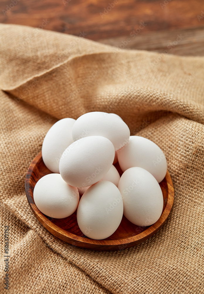 Fresh eggs on tray