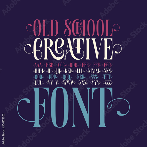 Old school creative font with decorative side elements