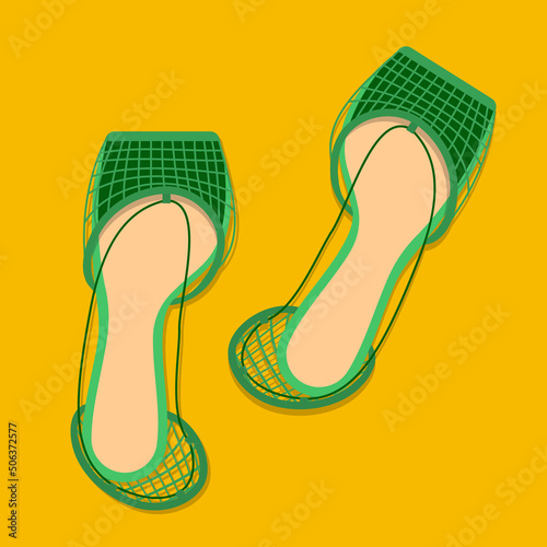 Trendy summer green sandals. vector illustration.