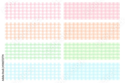 背景イラスト素材セット：水彩風手描き風のもこもこチェック柄/バナー/横位置
